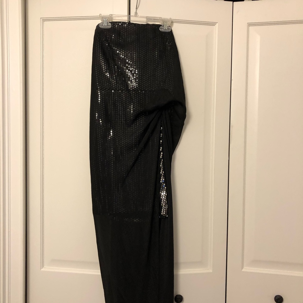 Black formal maxi dress with silver sequin mini